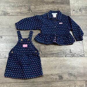 SUPER RARE! Vintage 80s OshKosh Floral Denim Skirtall Jacket Set Girls Size 2T